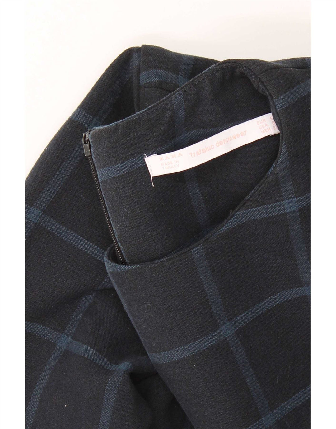 Zara Γυναικείο μακρυμάνικο φόρεμα Shift UK 10 Small Navy Blue Check