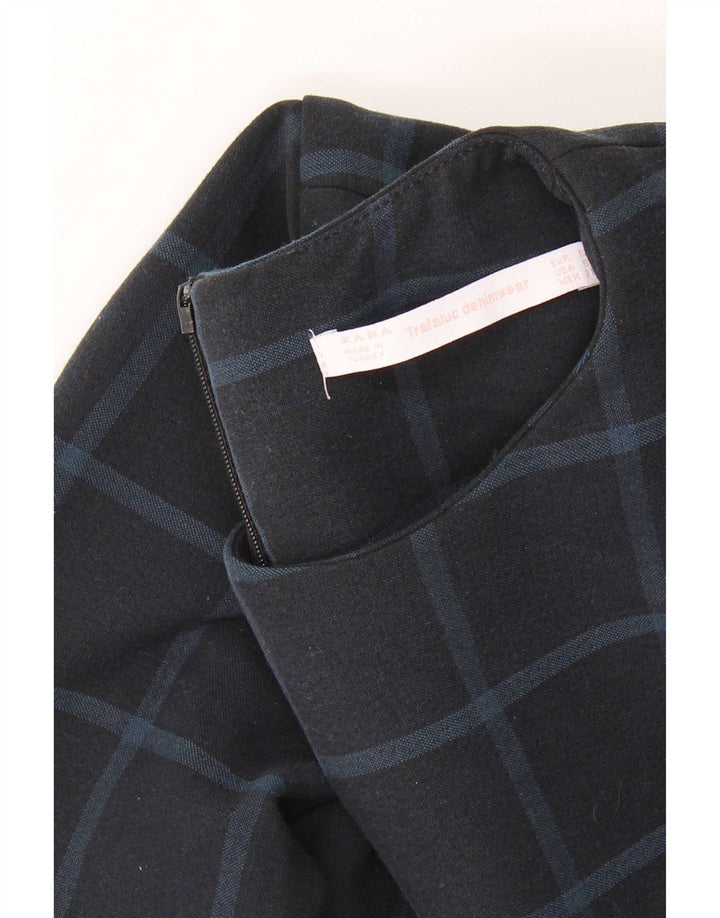 Zara Γυναικείο μακρυμάνικο φόρεμα Shift UK 10 Small Navy Blue Check