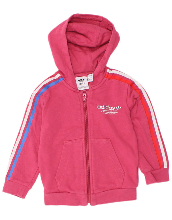 Γραφικό πουλόβερ Adidas Baby Girls με κουκούλα 12-18 μηνών ροζ βαμβακερό