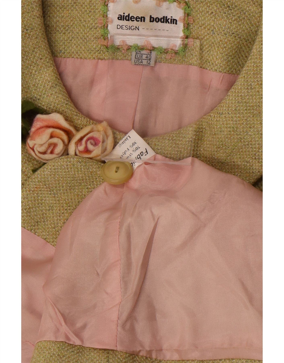 Aideen Bodkin Γυναικείο μπλέιζερ με 5 κουμπιά μπουφάν UK 14 Large Green Wool