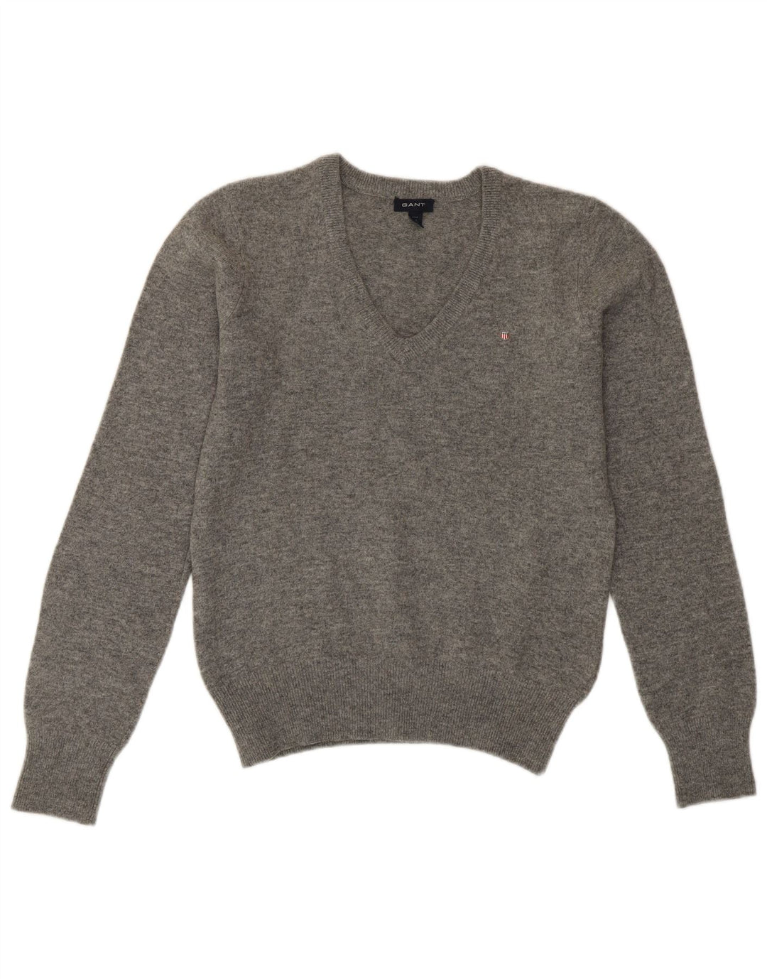 Γυναικείο πουλόβερ GANT Crop με V λαιμόκοψη UK 10 Small Grey Wool