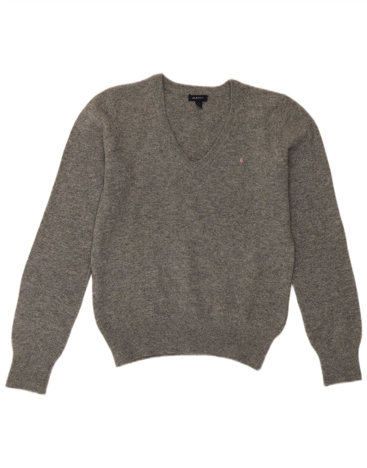 Γυναικείο πουλόβερ GANT Crop με V λαιμόκοψη UK 10 Small Grey Wool
