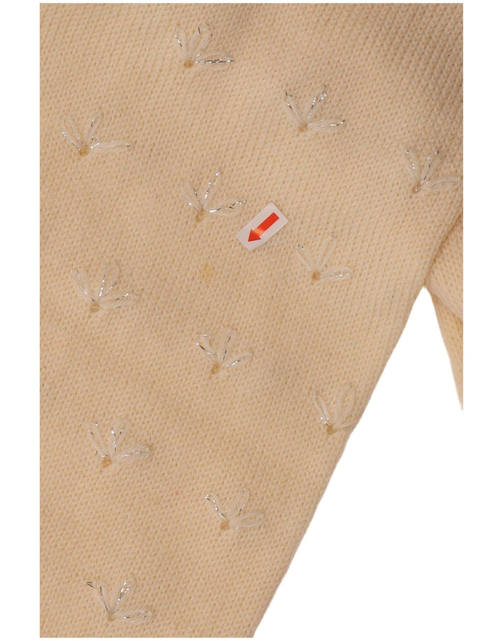 VINTAGE Γυναικείο πουλόβερ με V λαιμόκοψη UK 14 Medium Off White Floral