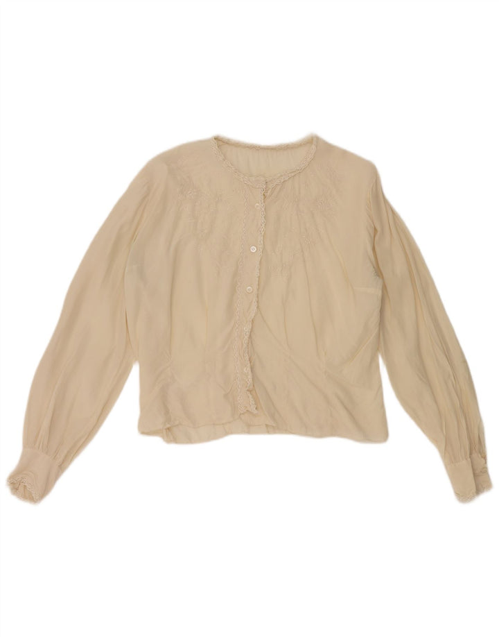 Vintage Γυναικείο πουκάμισο Crop Μπλούζα UK 12 Medium Beige