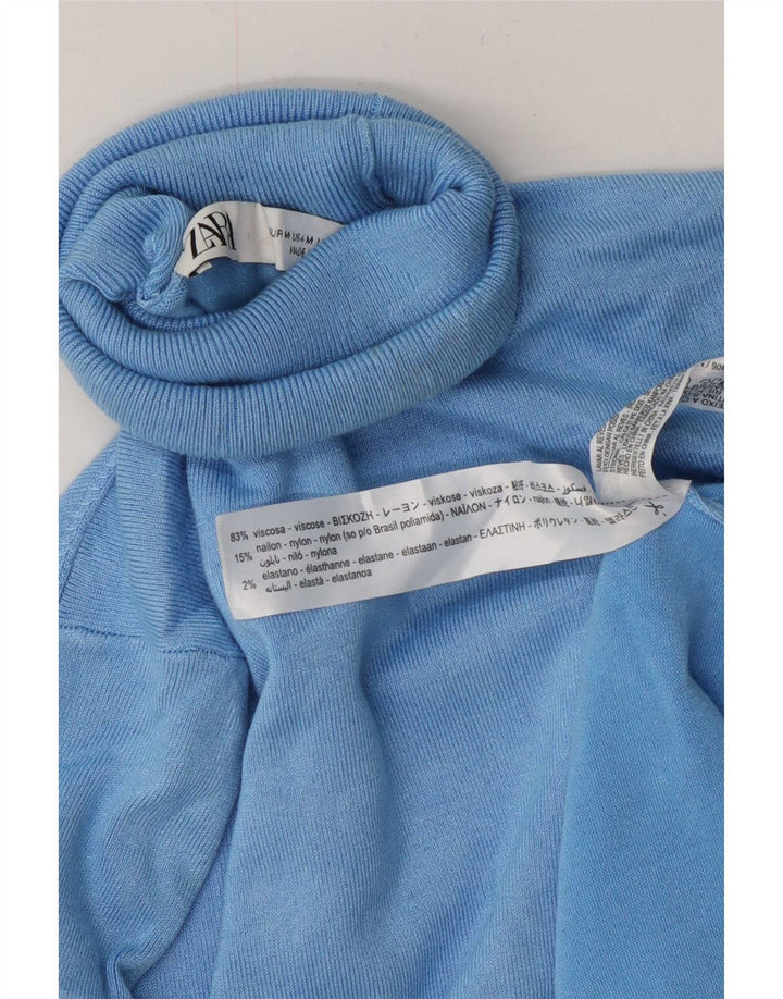 Zara Γυναικείο πουλόβερ με ρολό λαιμόκοψη UK 12 μεσαία μπλε βισκόζη