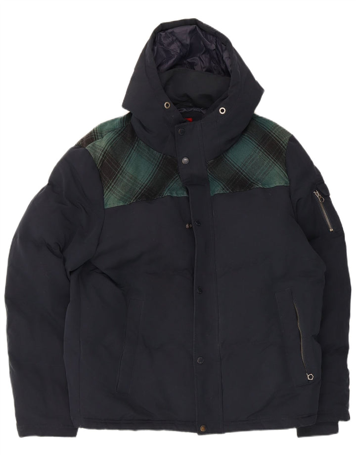 Superdry Ανδρικό μπουφάν σκι με κουκούλα UK 42 XL Navy Blue Check Polyester