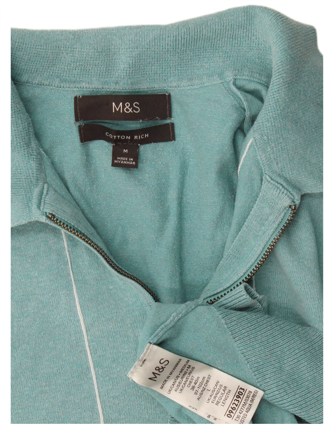 Marks & Spencer Ανδρικό κοντομάνικο μπλουζάκι πόλο μεσαίο τιρκουάζ ριγέ