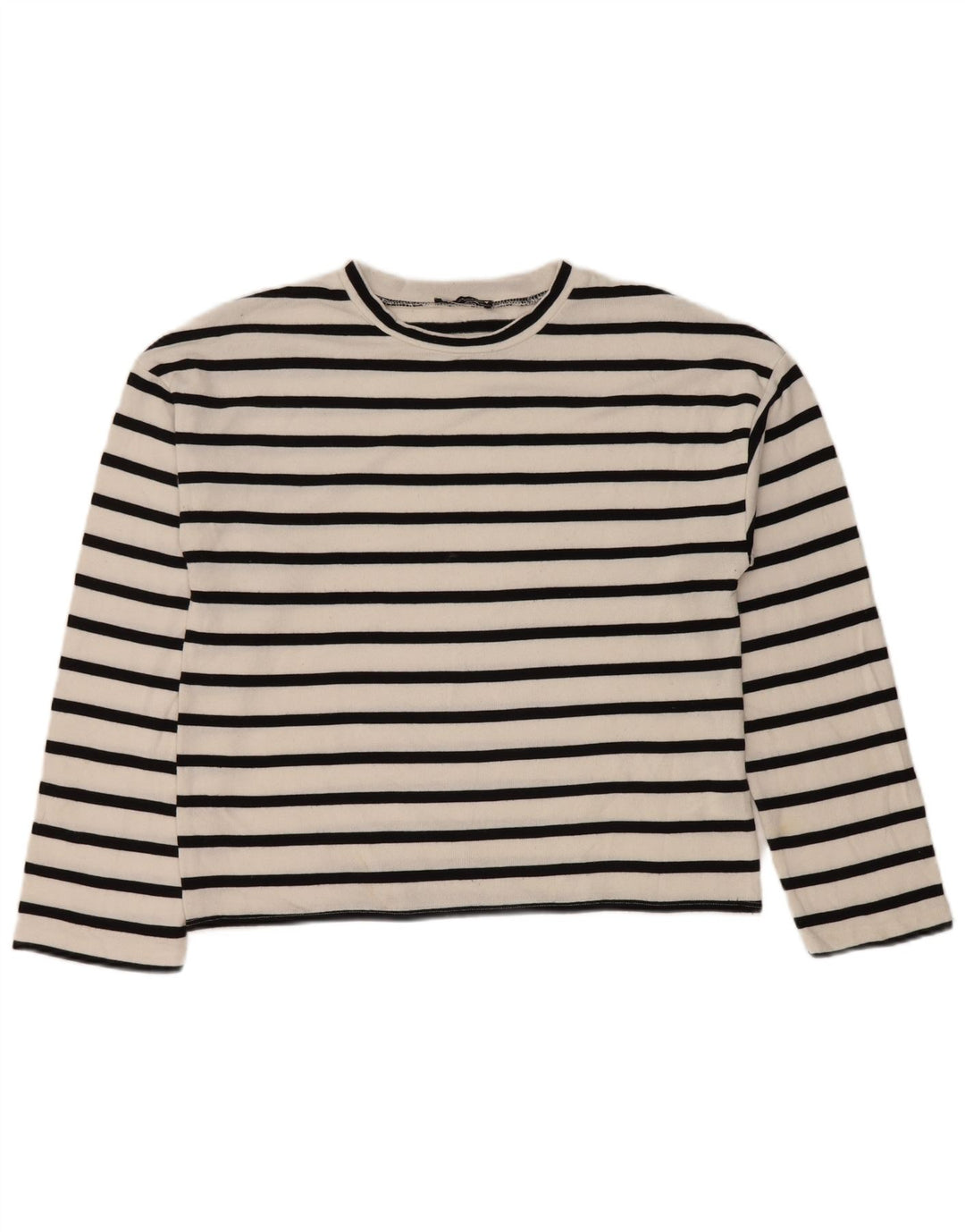 Zara Womens Top Long Sleeve UK 14 Medium White Striped Viscose