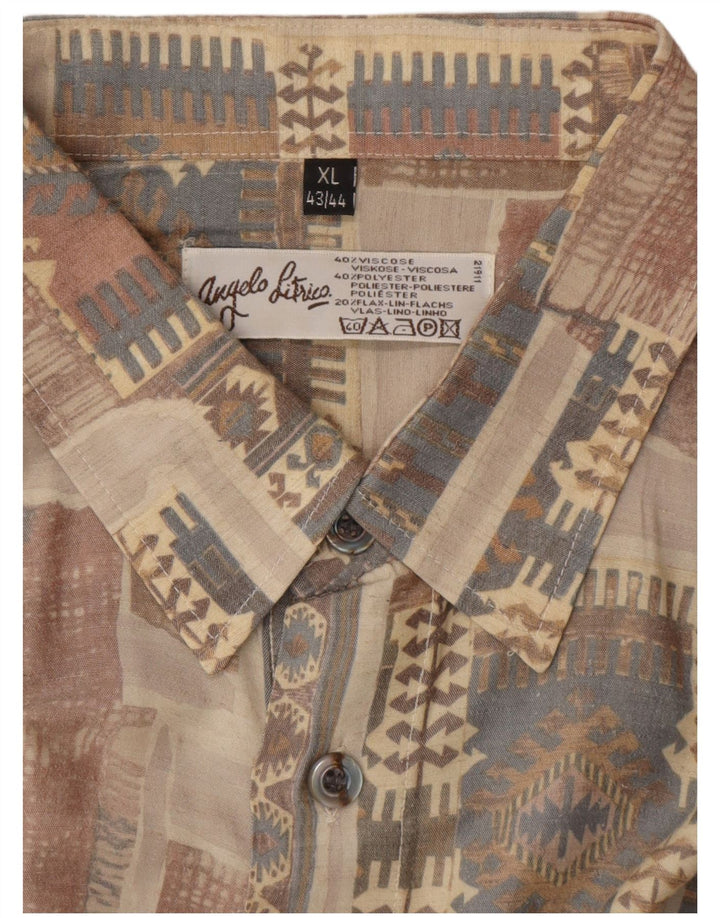 ANGELO LITRICO Ανδρικό πουκάμισο μέγεθος 43/44 XL μπεζ γεωμετρική βισκόζη Aztec