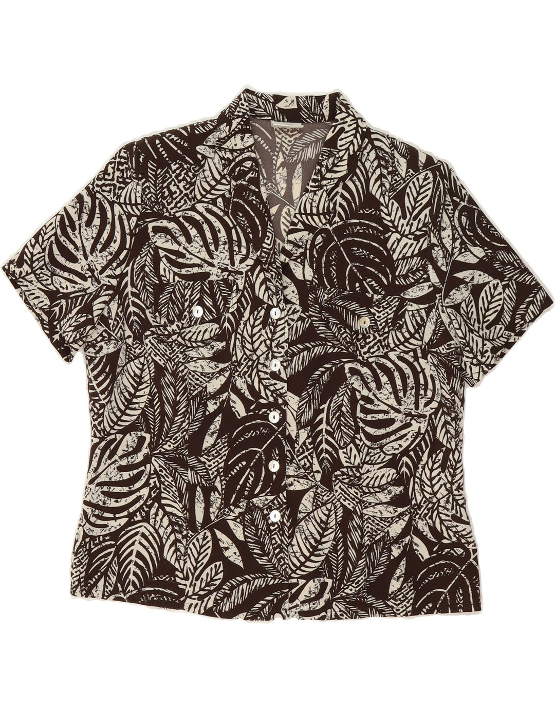 EASTEX Womens Short Sleeve Shirt UK 12 Medium  Brown Floral Polyester Vintage Eastex and Second-Hand Eastex from Messina Hembry 