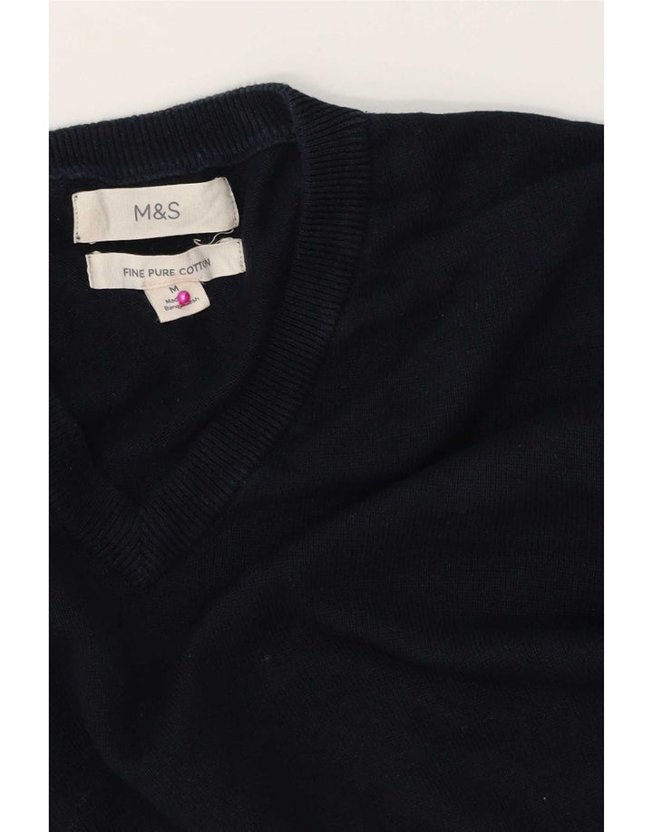 Marks & Spencer Ανδρικό πουλόβερ με λαιμόκοψη με λαιμόκοψη μεσαίου μπλε βαμβακερό