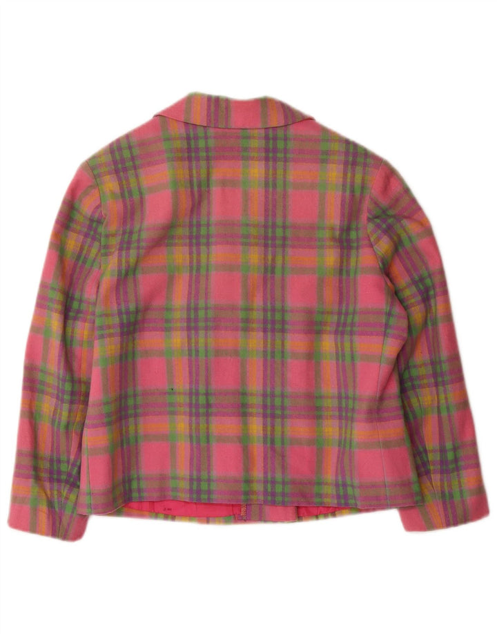Vintage γυναικείο σακάκι μπλέιζερ με μανίκια 3/4 UK 10 Small Pink Check