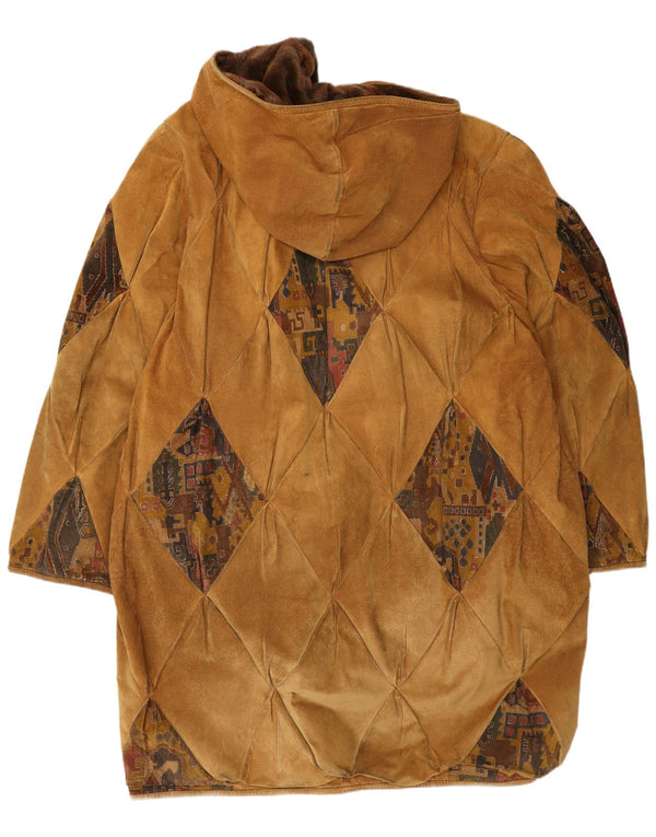 Vintage γυναικείο παλτό με κουκούλα Suede Windbreaker UK 20 2XL καφέ γεωμετρικό