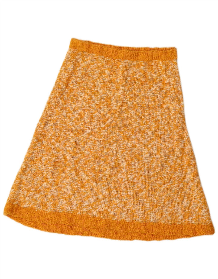 Vintage γυναικεία πλεκτή φούστα σε γραμμή Α W24 XS με κίτρινη φλοκέτα