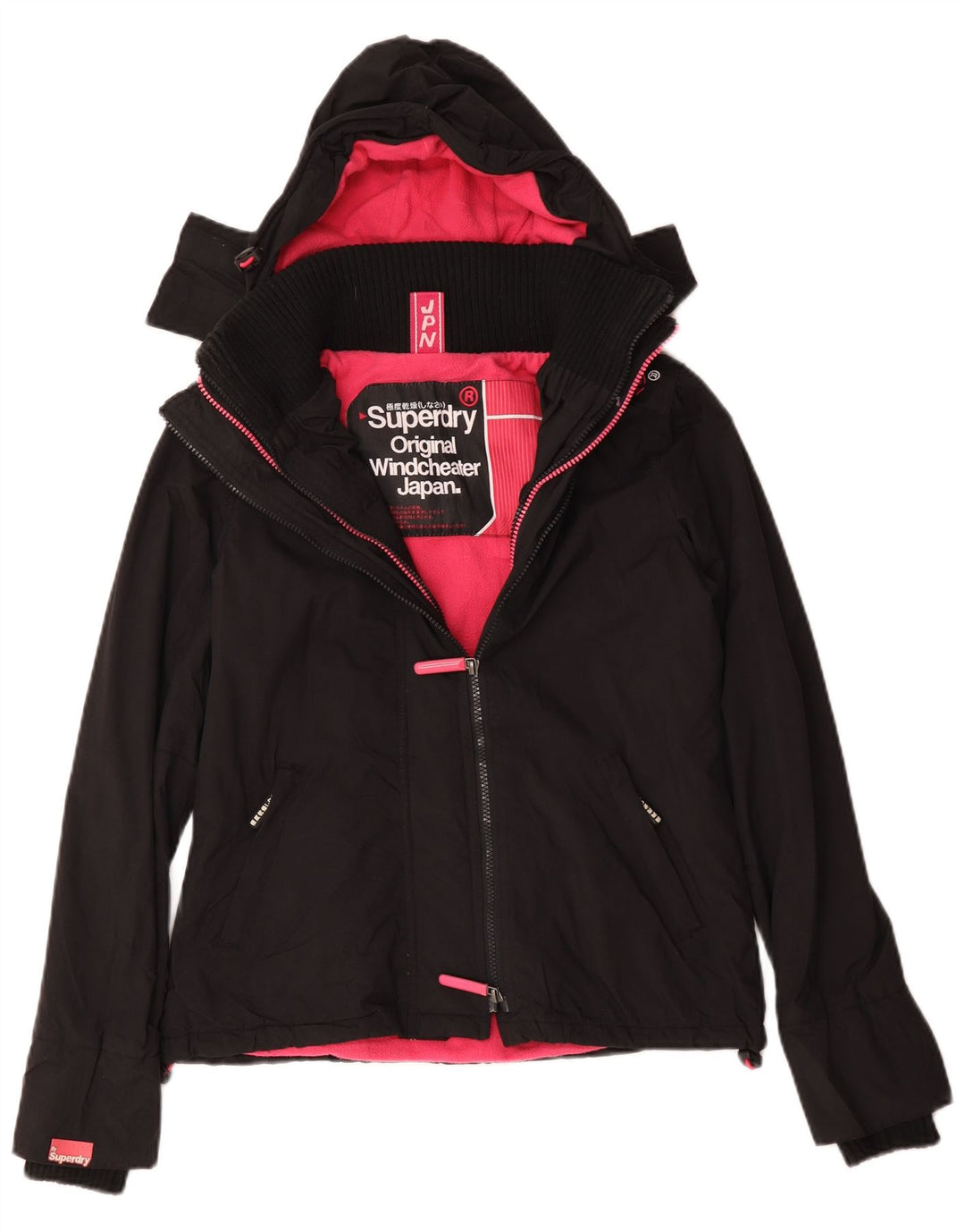 Superdry Γυναικείο Windcheater Hooded Windbreaker Jacket UK 14 Medium Black