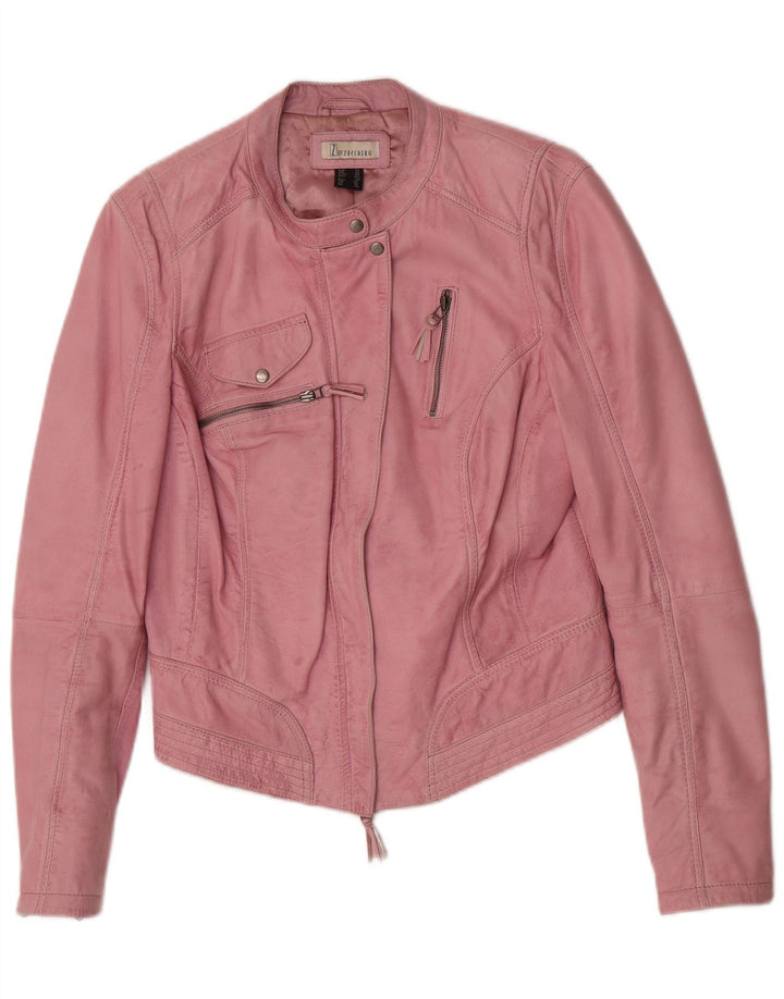 Zucchero Γυναικείο Biker Δερμάτινο Μπουφάν UK 16 Large Pink Leather