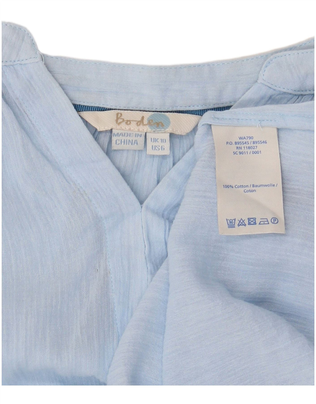 BODEN Γυναικεία υπερμεγέθη μακρυμάνικη μπλούζα τοπ UK 10 Μικρά μπλε βαμβακερά