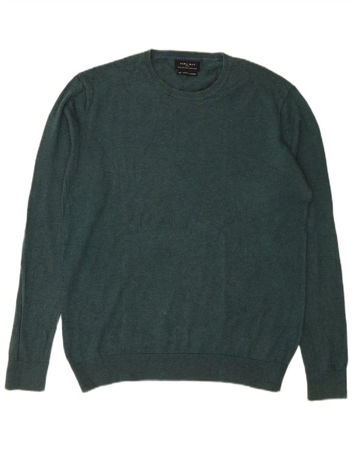 Ανδρικό πουλόβερ Zara Crew Neck Jumper XL Green Silk