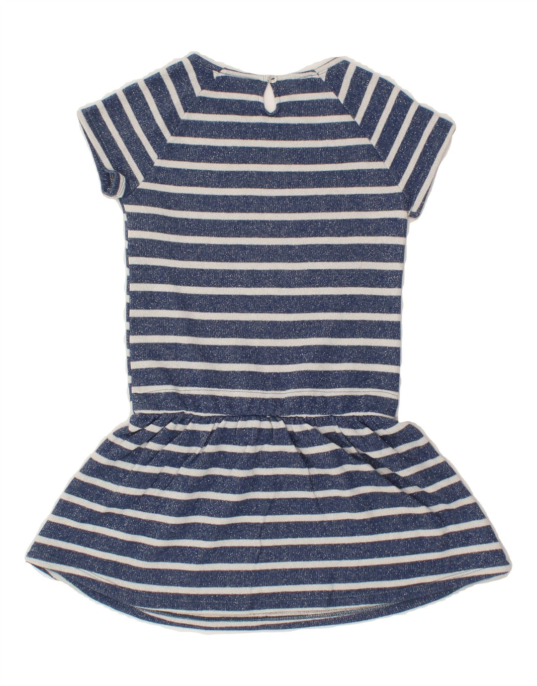 BENETTON Girls Drop Waist Dress 8-9 Years Large Blue Striped Cotton Vintage Benetton and Second-Hand Benetton from Messina Hembry 