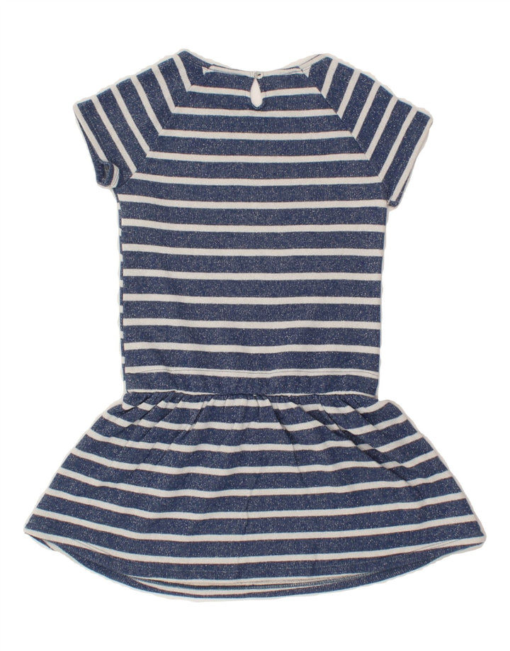 BENETTON Girls Drop Waist Dress 8-9 Years Large Blue Striped Cotton Vintage Benetton and Second-Hand Benetton from Messina Hembry 