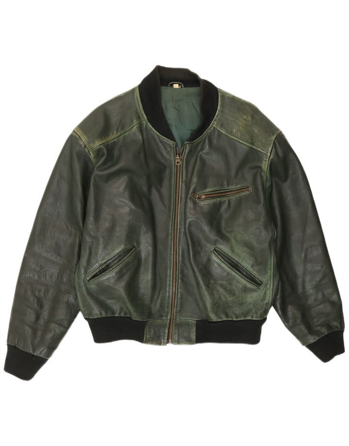 Conbipel Ανδρικό Bomber Δερμάτινο Μπουφάν UK 40 Large Green Leather