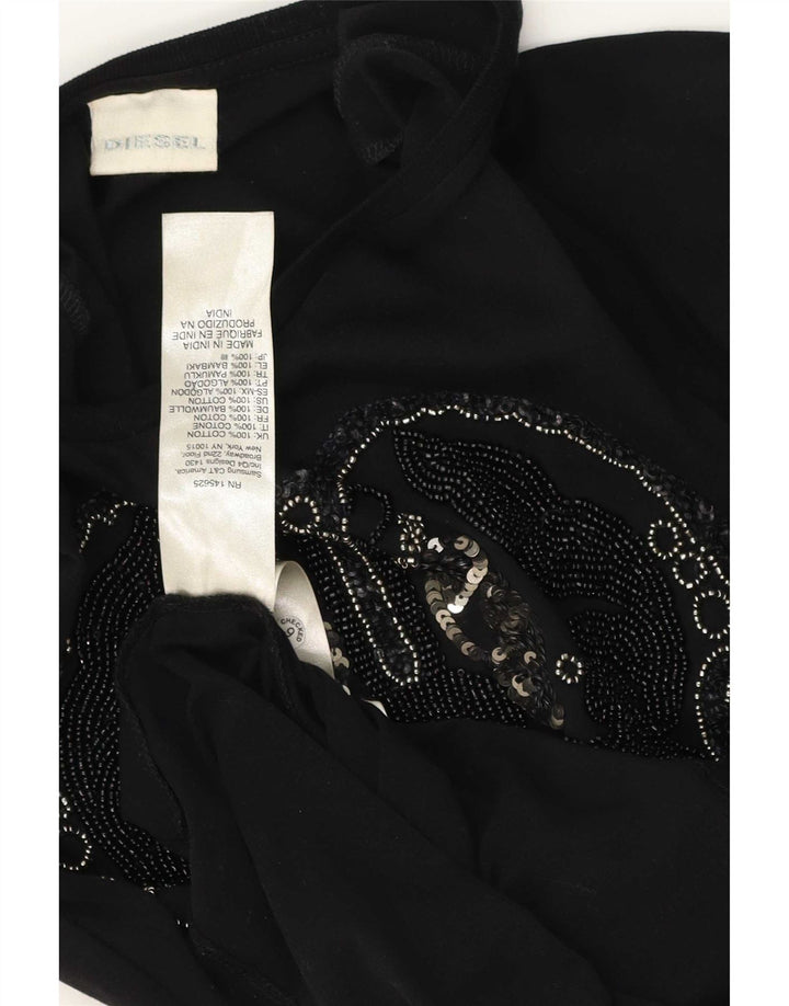 Diesel Womens Graphic Top Long Sleeve UK 8 Small Black Cotton