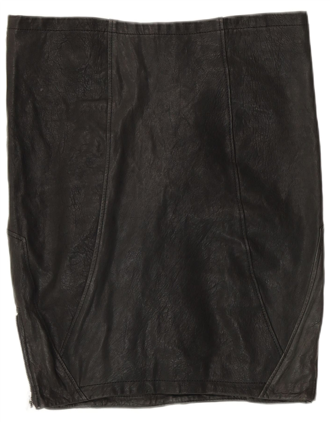 VINTAGE Γυναικεία Δερμάτινη Φούστα UK 12 Medium W30 Μαύρο Patchwork Δερμάτινο