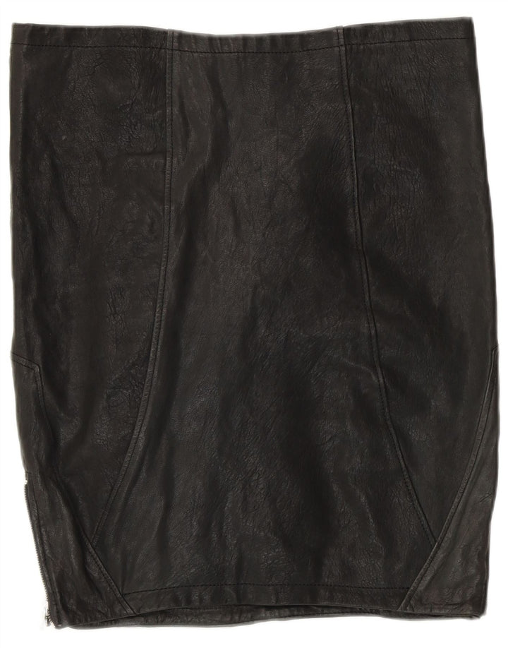VINTAGE Γυναικεία Δερμάτινη Φούστα UK 12 Medium W30 Μαύρο Patchwork Δερμάτινο