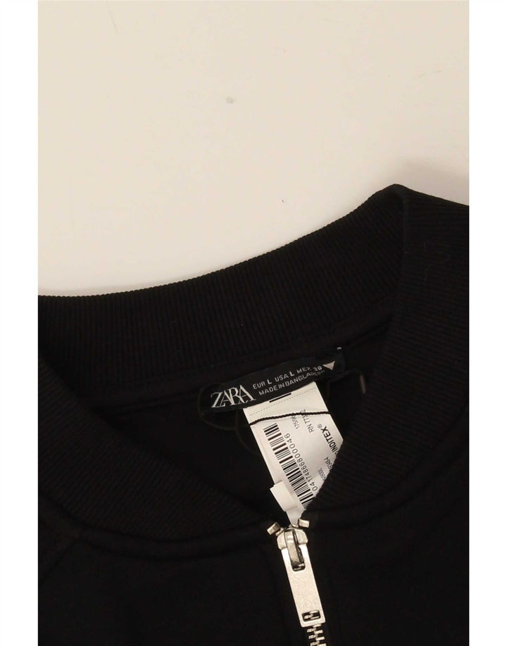 Zara Γυναικείο Bomber Jacket UK 16 Large Black Cotton