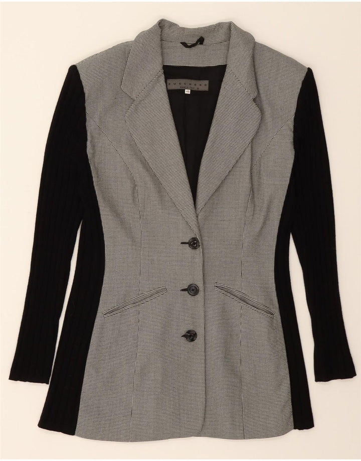 VINTAGE Womens 3 Button Blazer Jacket IT 40 Small Grey Houndstooth Viscose Vintage Vintage and Second-Hand Vintage from Messina Hembry 