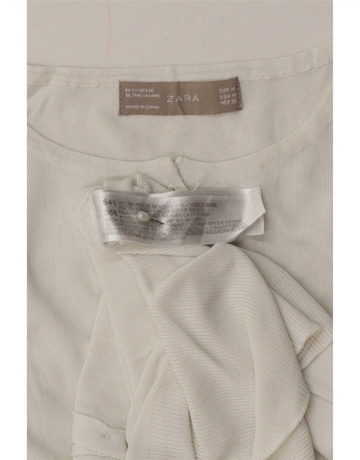 Zara Γυναικεία Ζακέτα πουλόβερ UK 12 μεσαία λευκή βισκόζη