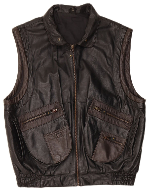 Enrico Gorlani Womens Leather Gilet UK 38 Medium Black