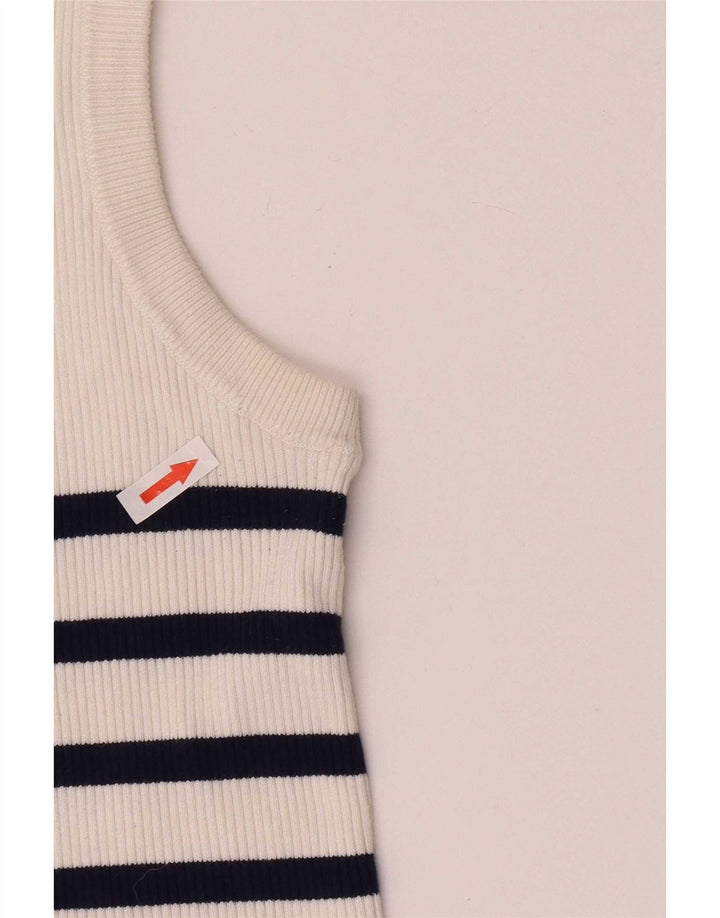 Zara Γυναικείο γιλέκο Crop UK 12 μεσαία λευκή ριγέ βισκόζη