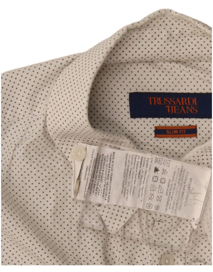 Ανδρικό πουκάμισο Trussardi Jeans Abstract Pattern Slim Fit, μεσαίο λευκό βαμβακερό