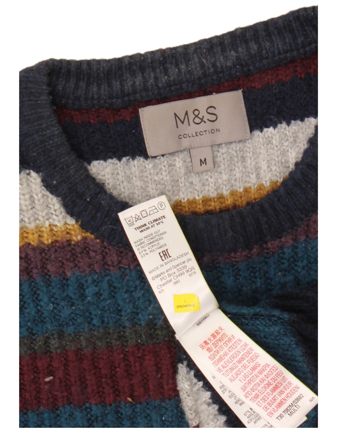 Marks & Spencer Ανδρικό πουλόβερ με λαιμόκοψη μεσαίο πολύχρωμο ριγέ