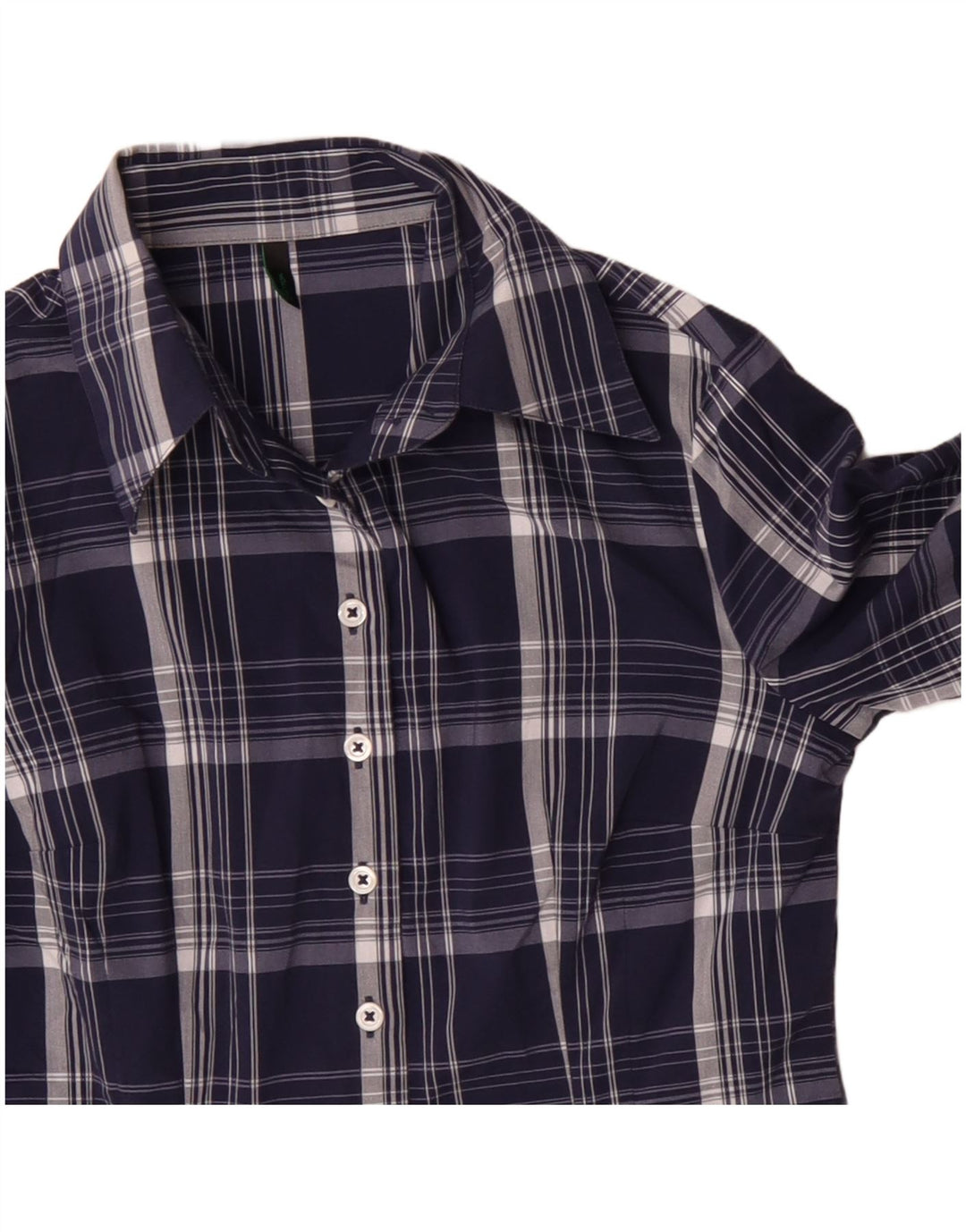 BENETTON Γυναικείο πουκάμισο UK 10 Small Navy Blue Check Cotton