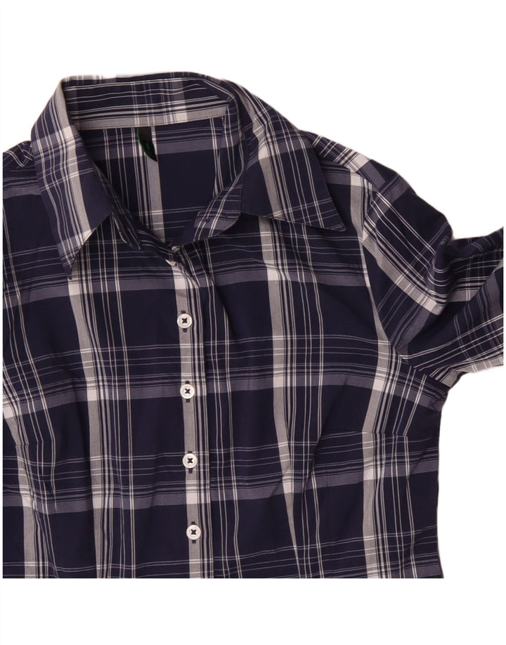 BENETTON Γυναικείο πουκάμισο UK 10 Small Navy Blue Check Cotton