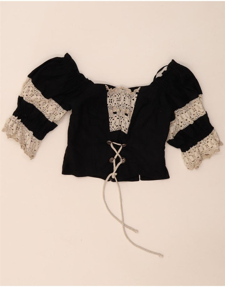 Γυναικεία LANDHAUS Trachten Crop Corset Top UK 8 Small Black Floral Len