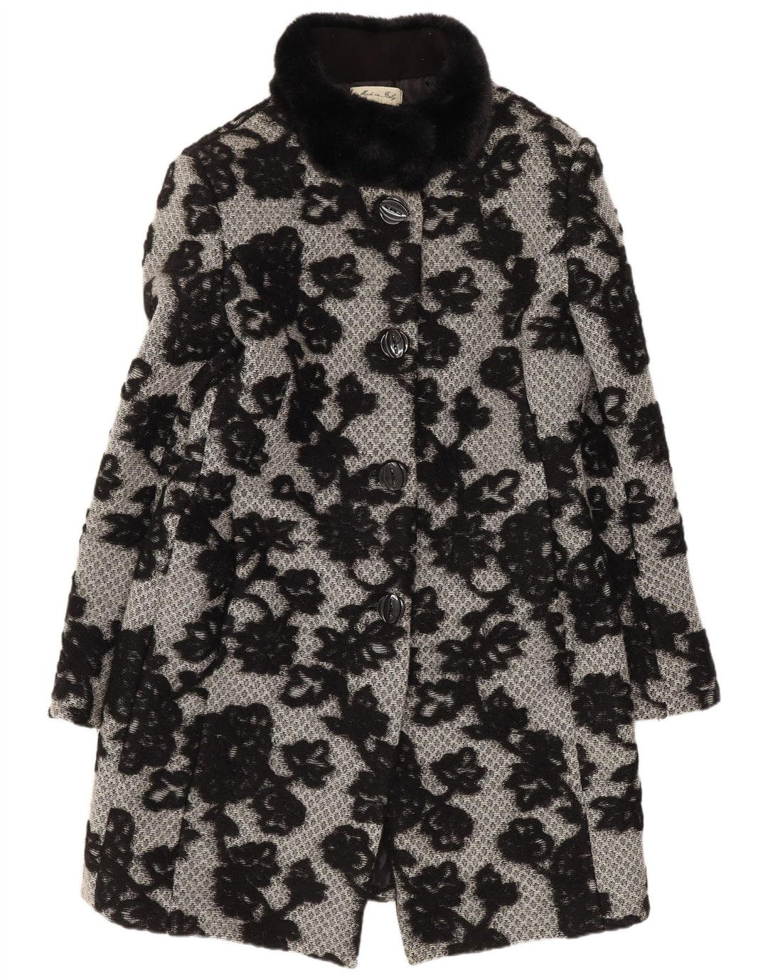 Vintage γυναικείο πανωφόρι UK 12 Medium Black Floral Classic
