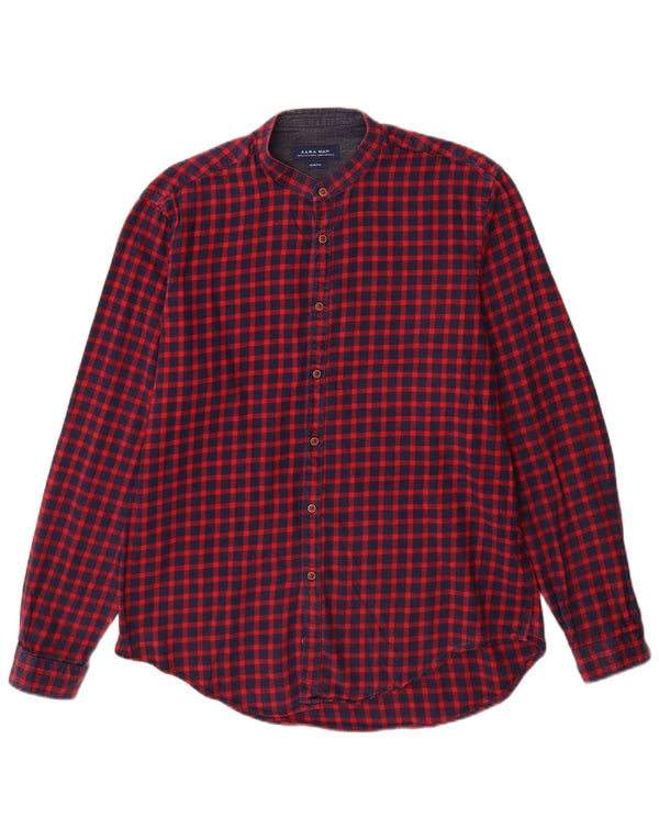 Ανδρικό πουκάμισο Zara Slim Fit XL Βουργουνδί Gingham Cotton