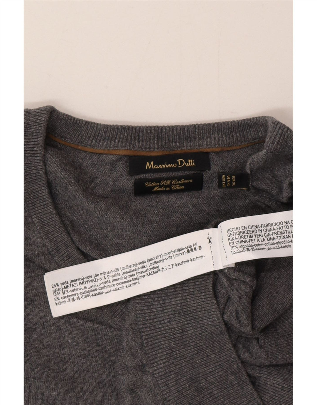 Ανδρικό πουλόβερ Massimo Dutti με V λαιμόκοψη XL Γκρι βαμβακερό