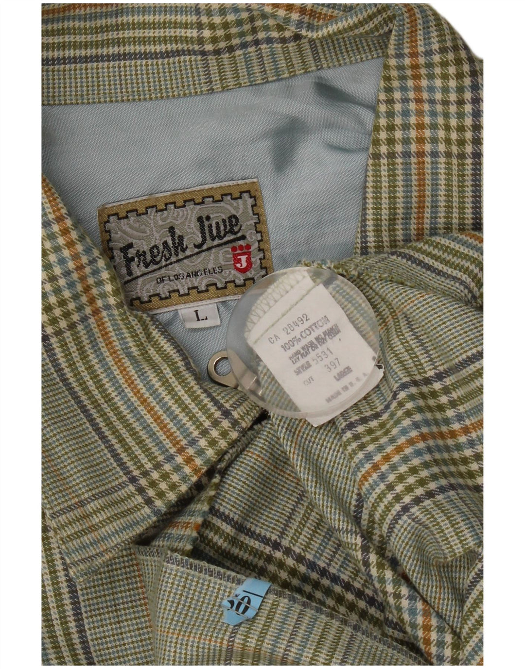 Fresh Jive Mens Bomber Jacket UK 40 Large Green Check Cotton