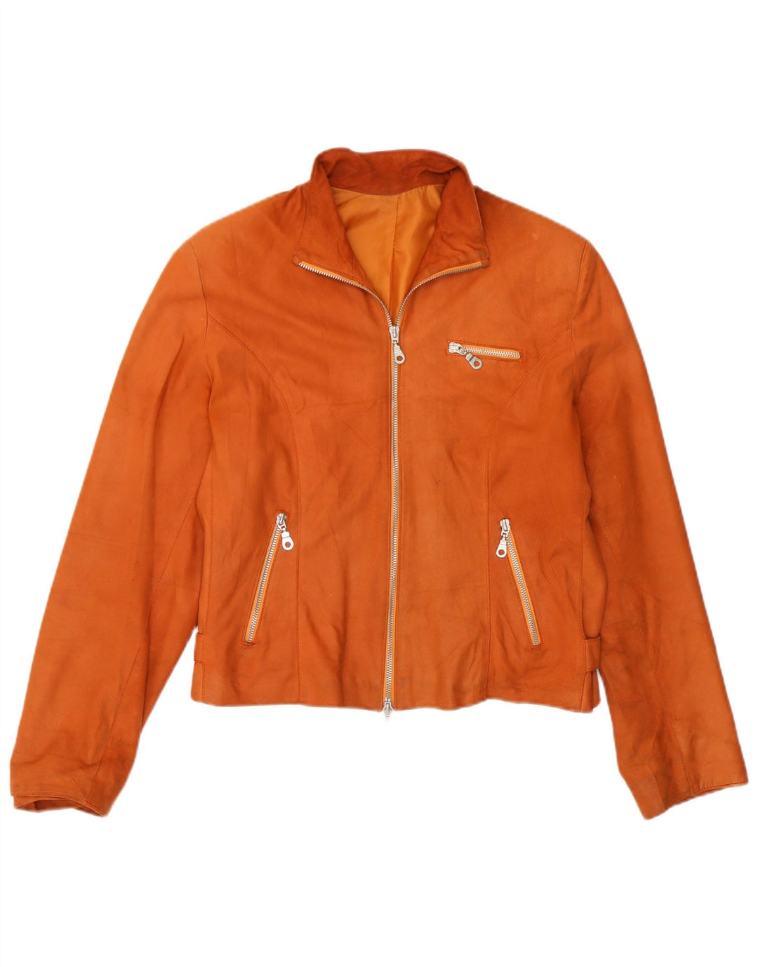 Vintage Γυναικείο Crop Δερμάτινο Μπουφάν IT 44 Medium Orange Leather