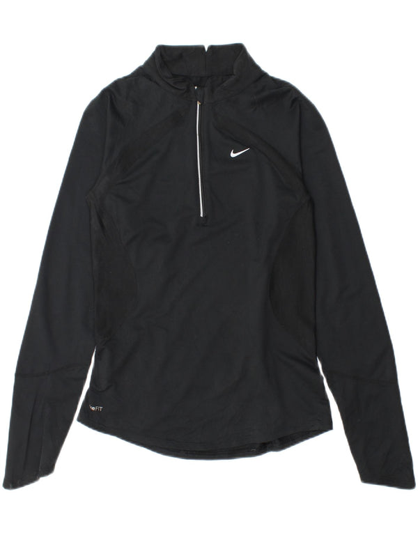 Nike γυναικείο Dri Fit με φερμουάρ Μπλούζα με μακρυμάνικο UK 4/6 XS μαύρο πολυεστέρα