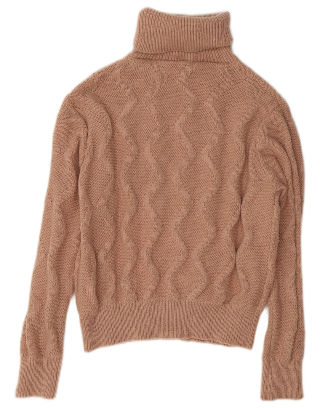 Vintage γυναικείο Crop Roll Neck πουλόβερ UK 14 Medium Beige Polyester