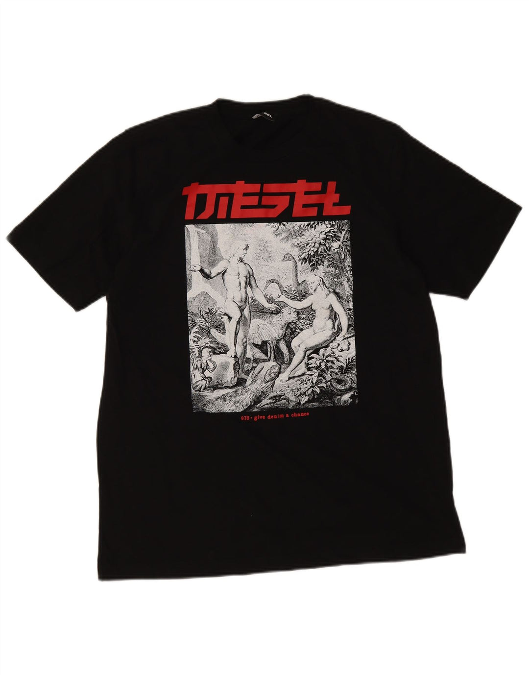 Ανδρικό γραφικό T-Shirt Diesel Top μεγάλο μαύρο βαμβακερό