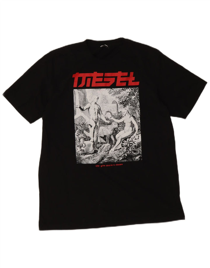Ανδρικό γραφικό T-Shirt Diesel Top μεγάλο μαύρο βαμβακερό