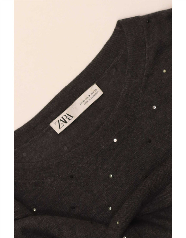 Zara Γυναικείο πουλόβερ με λαιμόκαυστο UK 14 Medium Grey
