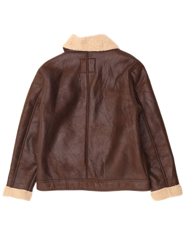 Jean Pascale Ανδρικό δερμάτινο Sherpa Jacket UK 42 XL Brown Colourblock