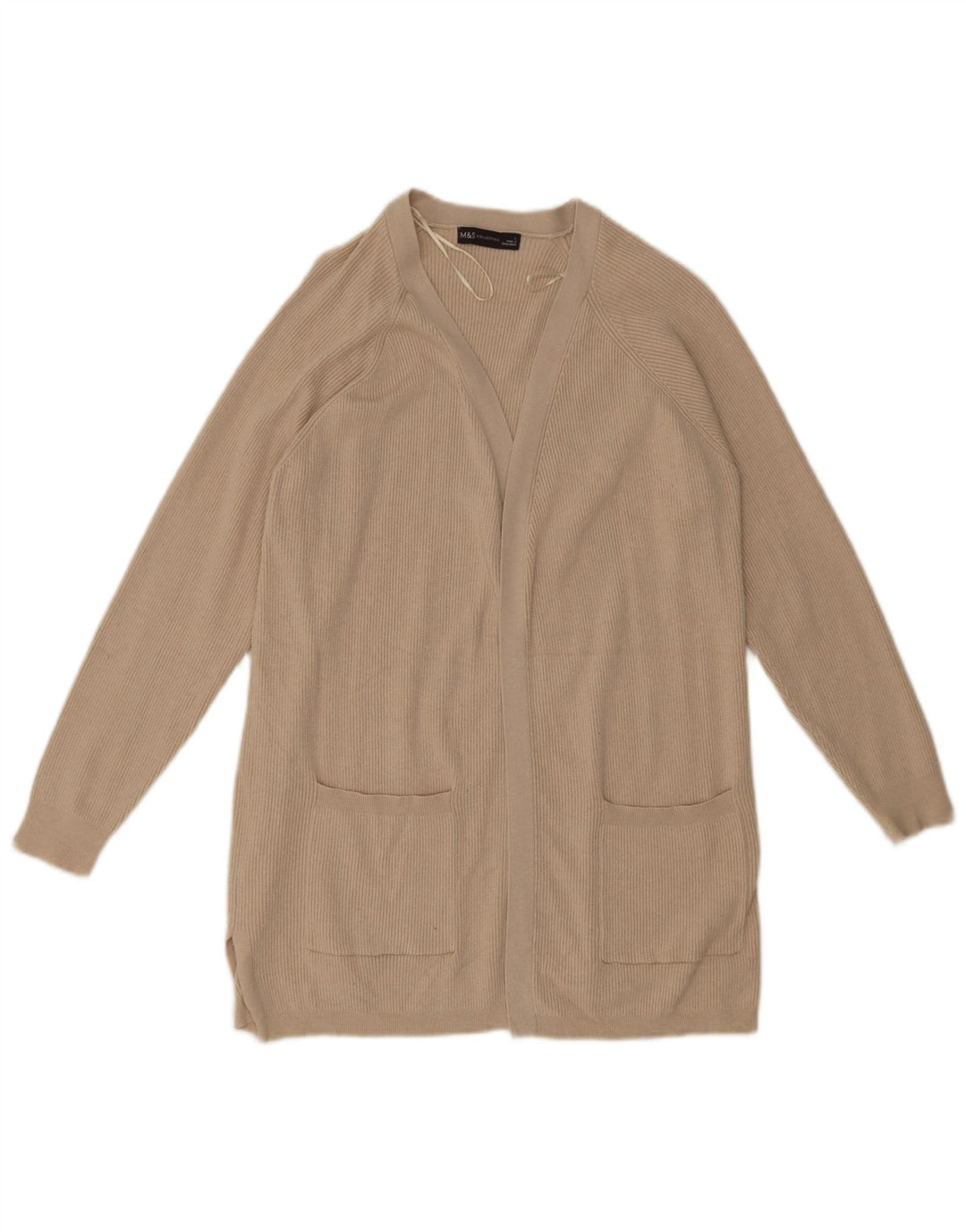 Marks & Spencer Γυναικείο Longline ανοιχτό πουλόβερ ζακέτα UK 14 Large Beige